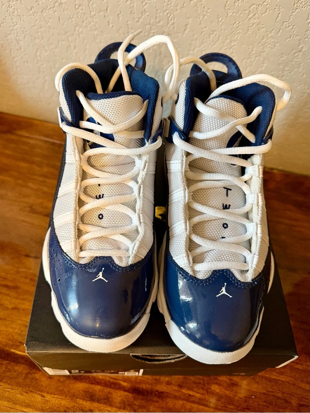 Jordan 6 Rings Boys' Navy and White High-Top Sneakers